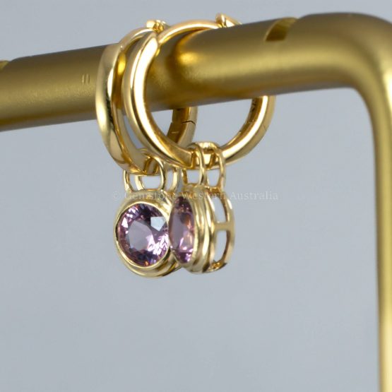 Versatile 18K Yellow Gold Hoop Earrings with Natural Pink Spinel Charms - 1982769-1