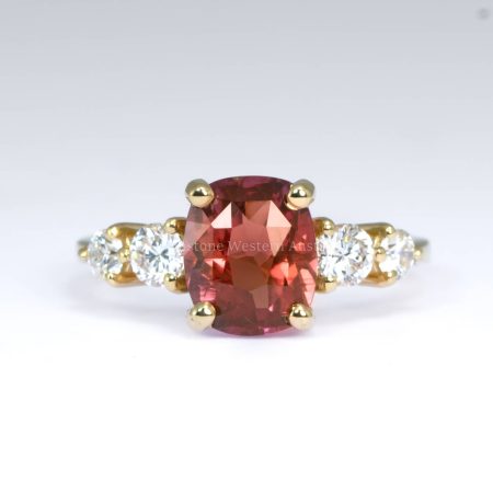 Unheated 3.0ct Padparadscha Sapphire Ring with Diamond Accents in 18K Yellow Gold - 1982770