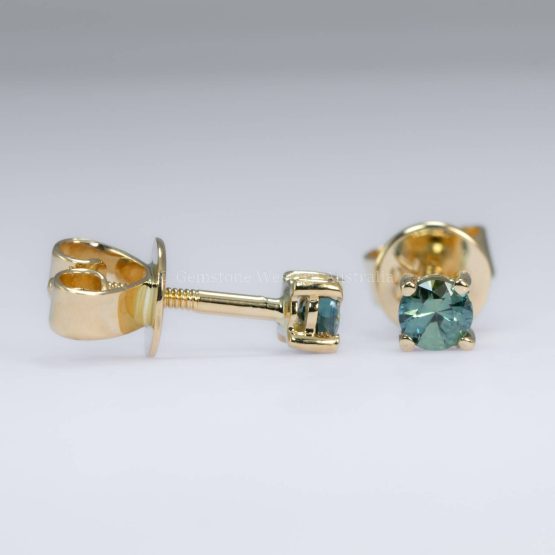 Classic 4-Prong Australian Teal Sapphire Stud Earrings in 18K Gold - 1982774-1