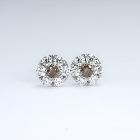 front view of Stud Earrings with Western Australian Champagne Diamonds & Moissanite Halo - 1982783