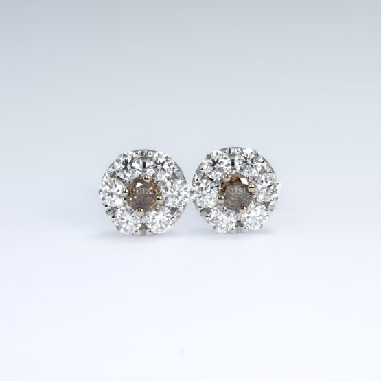 front view of Stud Earrings with Western Australian Champagne Diamonds & Moissanite Halo - 1982783