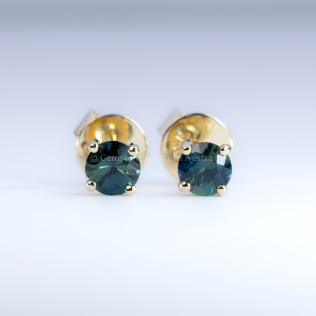 front view of Australian Teal Sapphire Stud Earrings in 18K Yellow Gold – 0.53ct Round Cut - 1982780