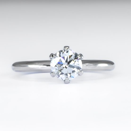 front view of 1.0 Carat GIA Certified Round Brilliant Diamond in Platinum Solitaire Setting