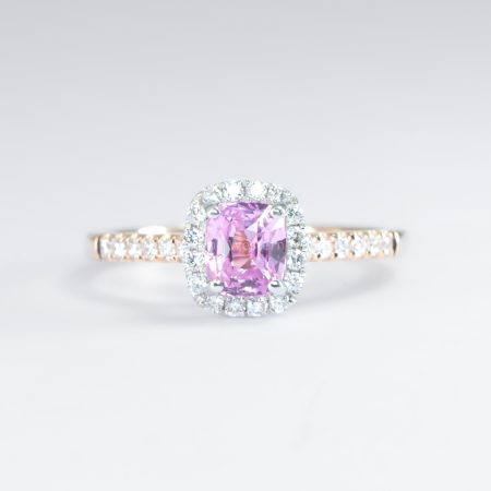 front view of Unheated Pink Sapphire Halo Ring - 1.03ct in Platinum & 18K Rose Gold - 1982787