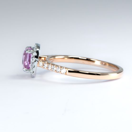 side view of Unheated Pink Sapphire Halo Ring - 1.03ct in Platinum & 18K Rose Gold - 1982787