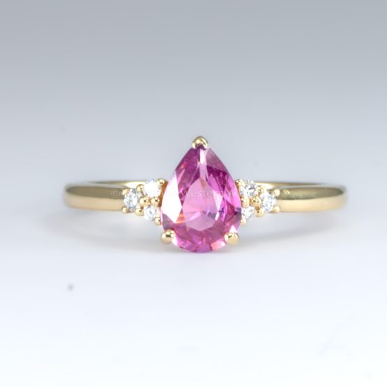 front view of Pear Cut Natural Unheated Pink Sapphire Ring in 18K Yellow Gold - 1982793