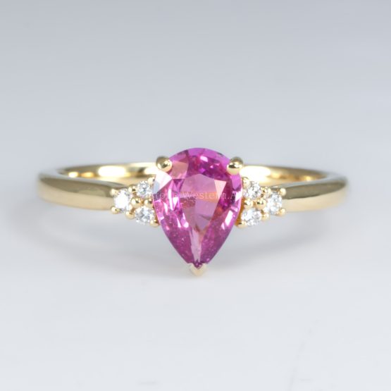 second photo of front view of Pear Cut Natural Unheated Pink Sapphire Ring in 18K Yellow Gold - 1982793