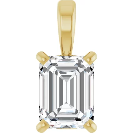 front view of 0.50ct Natural Emerald Cut Diamond Pendant in G VS Clarity, 18K Yellow Gold