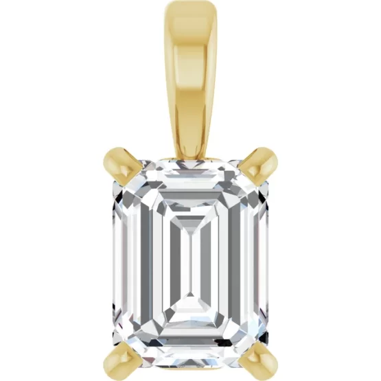 front view of 0.50ct Natural Emerald Cut Diamond Pendant in G VS Clarity, 18K Yellow Gold