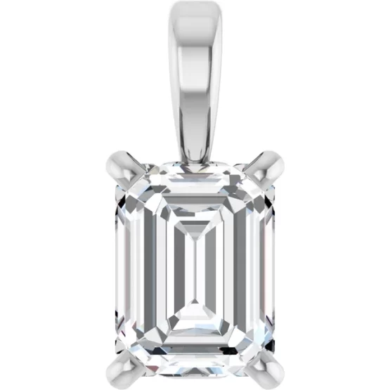 front view of 0.50ct Emerald Cut Diamond Pendant in 18K White Gold – G VS Clarity