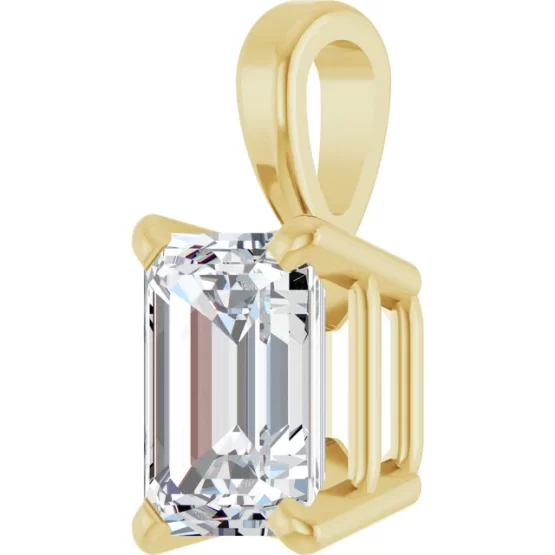 diagonal view of 0.50ct Natural Emerald Cut Diamond Pendant in G VS Clarity, 18K Yellow Gold