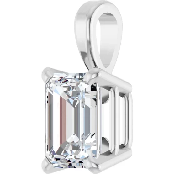 diagonal view of 0.50ct Emerald Cut Diamond Pendant in 18K White Gold – G VS Clarity