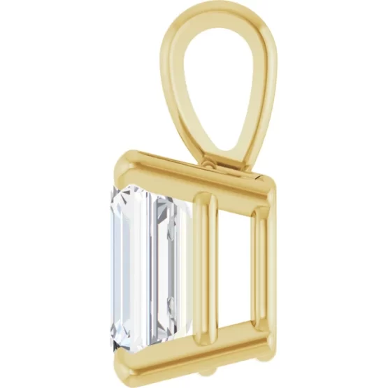 side view of 0.50ct Natural Emerald Cut Diamond Pendant in G VS Clarity, 18K Yellow Gold