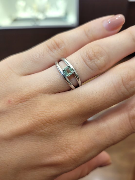 view on hand of Emerald-Cut Alexandrite Floating Ring