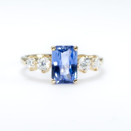 front view of Natural Blue Sapphire Ring with Diamond Accents in 18K Yellow Gold - 1982800