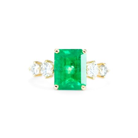 front view of 2.29ct Natural Colombian Emerald Ring with GIA Diamonds in 18K Yellow Gold