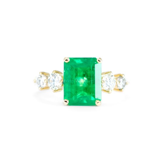 front view of 2.29ct Natural Colombian Emerald Ring with GIA Diamonds in 18K Yellow Gold