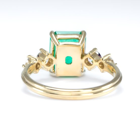 back view of 2.29ct Natural Colombian Emerald Ring with GIA Diamonds in 18K Yellow Gold