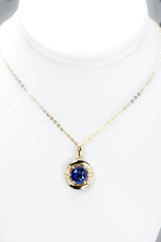 second front view of 1.57ct Natural Blue Sapphire Pendant Necklace with Diamond Accents in 18K Yellow Gold