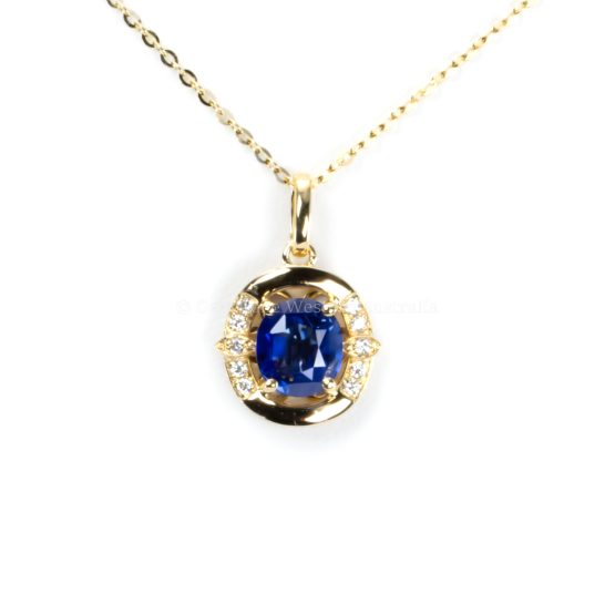 third front view of 1.57ct Natural Blue Sapphire Pendant Necklace with Diamond Accents in 18K Yellow Gold