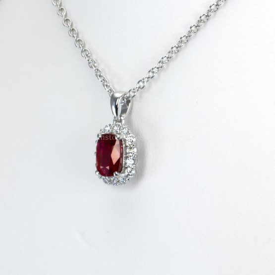 side view of of 1.05ct Natural Unheated Ruby Pendant with Diamond Halo in Platinum 950 -