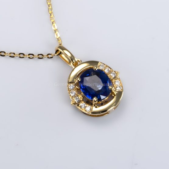 bird's eye view of 1.57ct Natural Blue Sapphire Pendant Necklace with Diamond Accents in 18K Yellow Gold