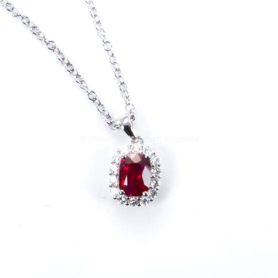 bird's eye of of 1.05ct Natural Unheated Ruby Pendant with Diamond Halo in Platinum 950 -