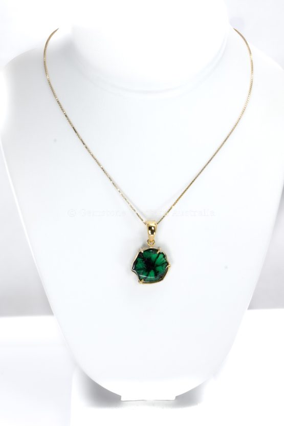 front view of Natural Trapiche Emerald Pendant in 18K Yellow Gold – Rare & Unique Gemstone