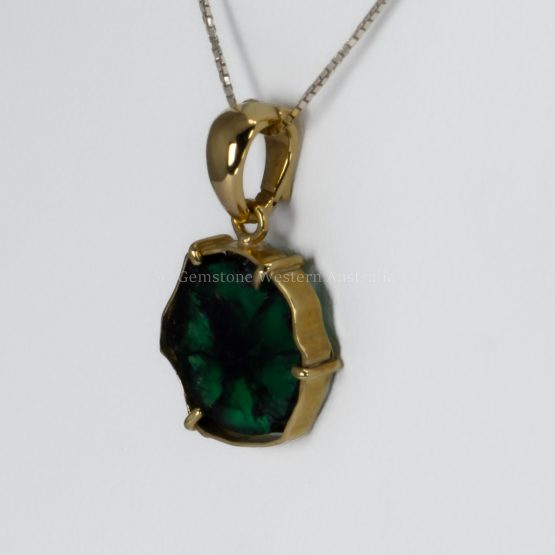 side view of Natural Trapiche Emerald Pendant in 18K Yellow Gold – Rare & Unique Gemstone