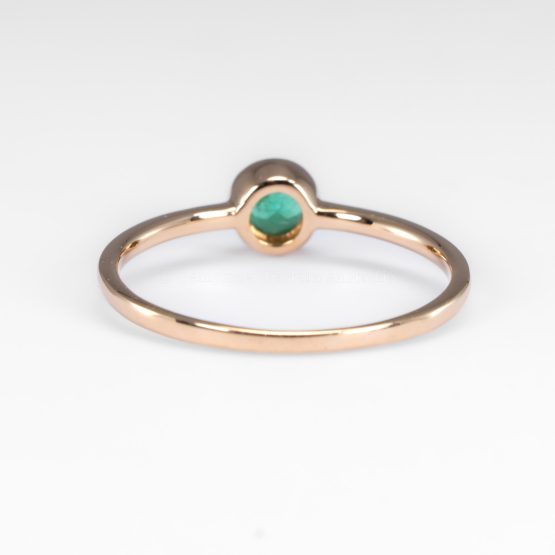 back view of Delicate 9K Rose Gold Ring with 3.7mm Round Natural Colombian Emerald - 1982813