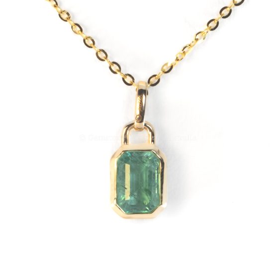 front view of 0.91ct Natural Elongated Emerald Cut Emerald Pendant | 18K Yellow Gold