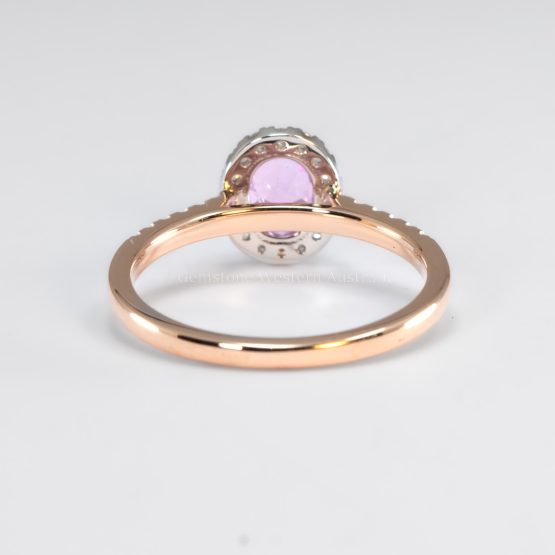 back view of 1.08ct Oval Pink Sapphire Halo Ring in Platinum and 18K Rose Gold