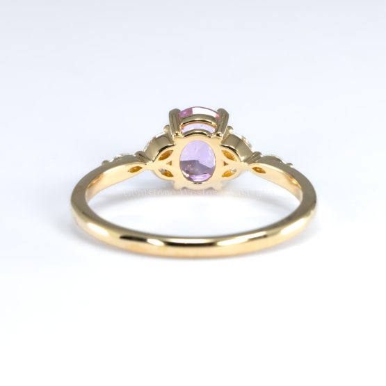 back view of Unheated 1.34ct Baby Pink Sapphire Ring with Marquise Diamond Accents in 18K Yellow Gold