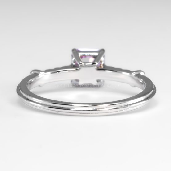 back view of 0.67ct Octagon Cut Pink Sapphire and Diamond Ring in Platinum