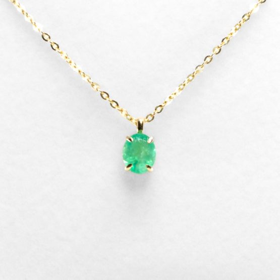 front view of 0.56ct Oval Colombian Emerald Pendant in 18K Yellow Gold