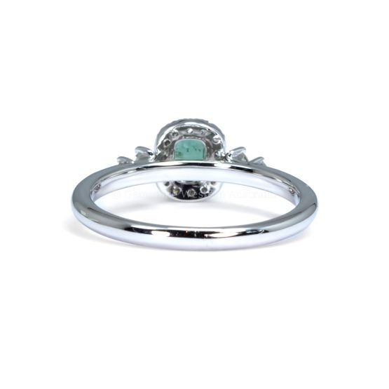 back view of Platinum Alexandrite Ring with Diamond Halo and Side Accents