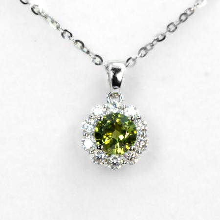 front view of Australian Green Sapphire Halo Pendant in White Gold – 0.66ct - 1982834