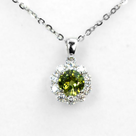 front view of Australian Green Sapphire Halo Pendant in White Gold – 0.66ct - 1982834