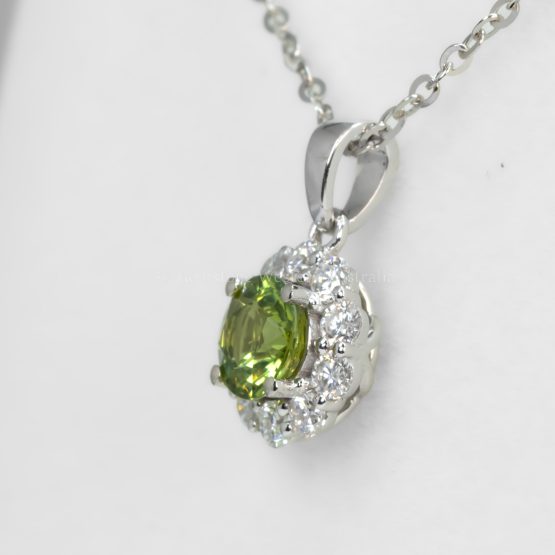 side view of Australian Green Sapphire Halo Pendant in White Gold – 0.66ct - 1982834