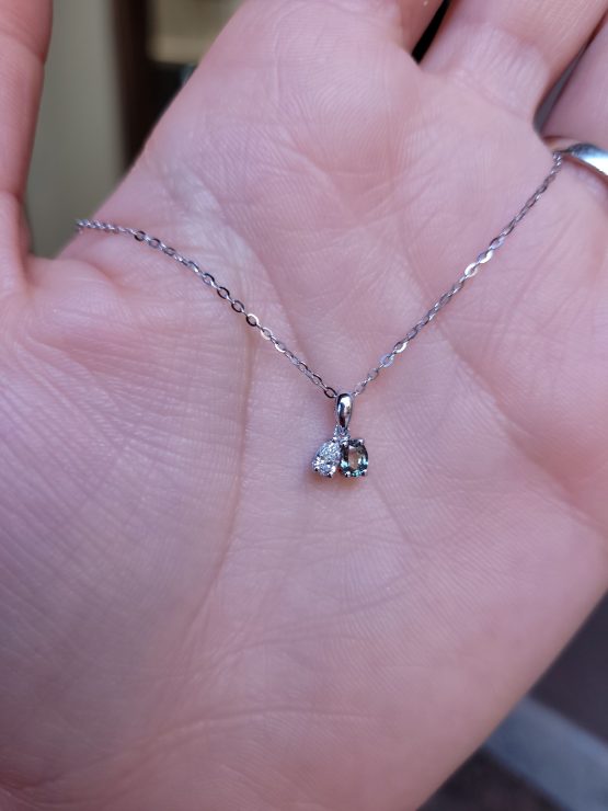 photo on hand of Toi et Moi Platinum Pendant with Alexandrite and Pear Diamond - 1982844
