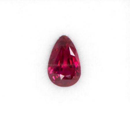FRONT VIEW OF 1.02 CT NATURAL UNHEATED RUBY - PEAR CUT