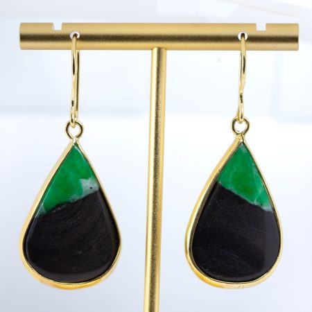 front view of Colombian Emerald Rough Earrings in 18K Yellow Gold - Natural Beauty Preserved - 1982662