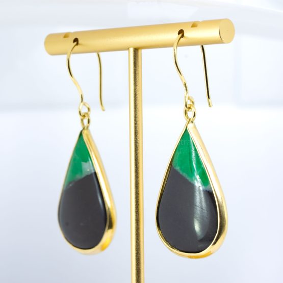 side view of Colombian Emerald Rough Earrings in 18K Yellow Gold - Natural Beauty Preserved - 1982662
