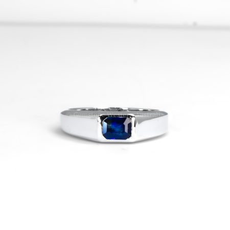 front view Platinum Men’s Ring with Bezel-Set Blue Sapphire - 1982839