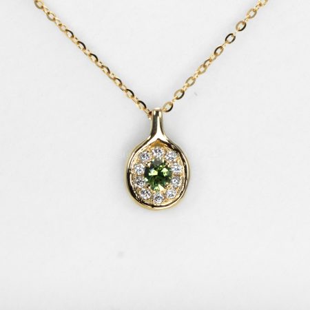 front view of Oval Alexandrite Pendant with Diamond Halo in 18K Yellow Gold - 1982843