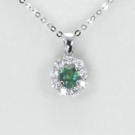 front photo of Oval Alexandrite Pendant with Diamond Halo in Platinum - 1982845