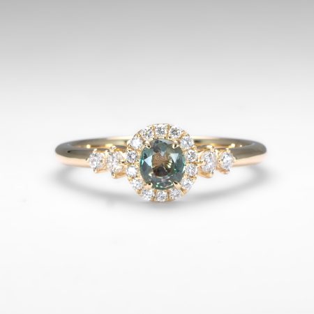 front view of Alexandrite Halo Ring in 18K Yellow Gold - 1982846