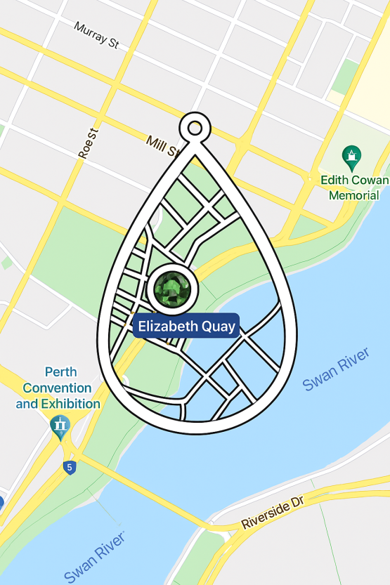 drawing of map of Perth Cartography Pendant – River in White - 1982848