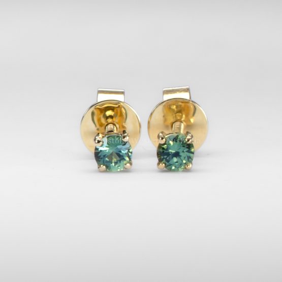 Front view of Small Teal Sapphire Earrings in 18K Yellow Gold -Australian Sapphires, 0.27ct - 1982853