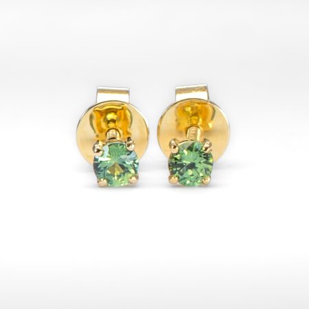 Front view in another hue of Small Teal Sapphire Earrings in 18K Yellow Gold -Australian Sapphires, 0.27ct - 1982853